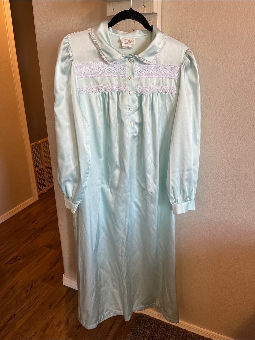 Vintage Kayanna Pale Aqua Satin Nightgown